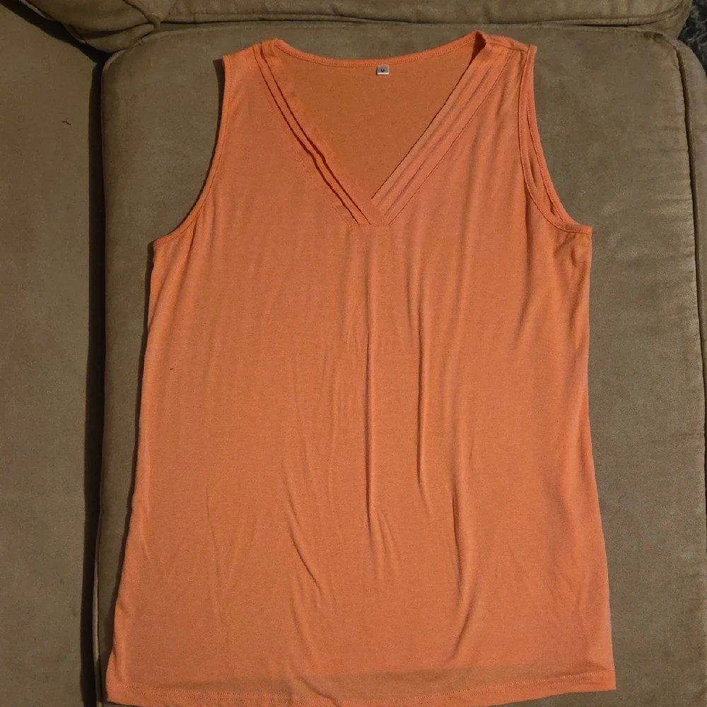 Women's V-Neck Sleeveless Tank Top - Orange - Picture 1 of 2